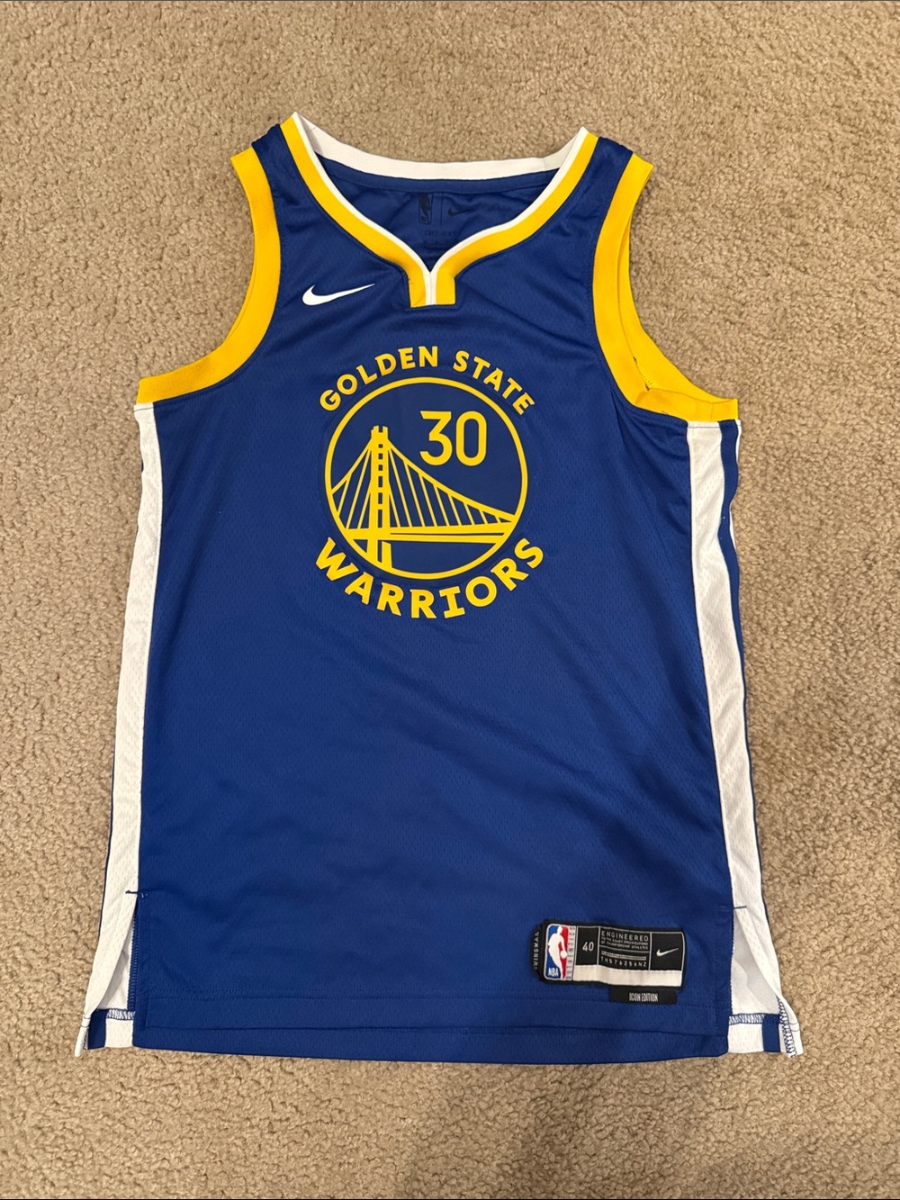 Nike Warriors #30 Blue and Yellow Basketball Jersey